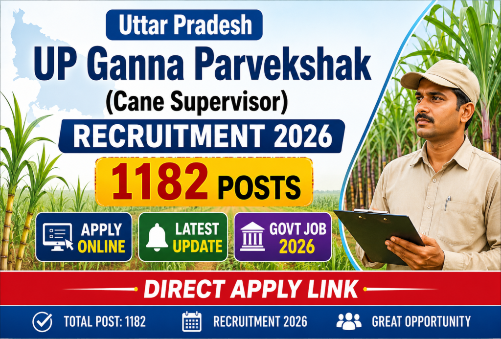 UP Ganna Parvekshak Cane Supervisor Recruitment 2026 Apply Online for 1182 Post