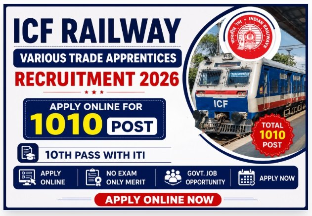 ICF Railway Various Trade Apprentices Recruitment 2026 Apply Online for 1010 Post