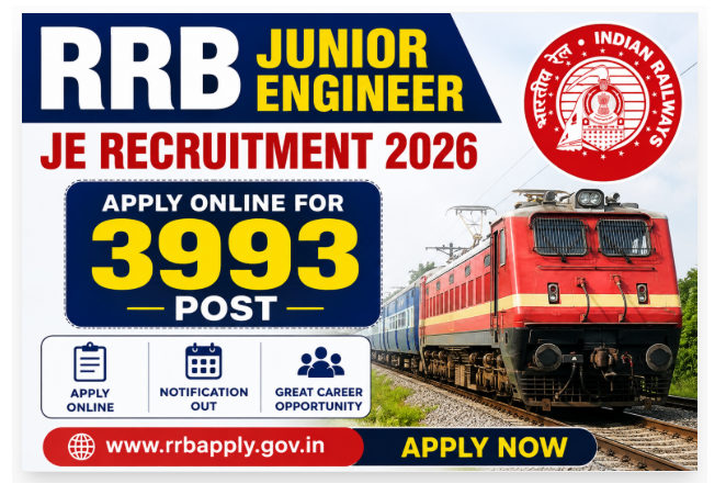 RRB Junior Engineer JE Recruitment 2026 Apply Online For 3993 Post, @www.rrbapply.gov.in
