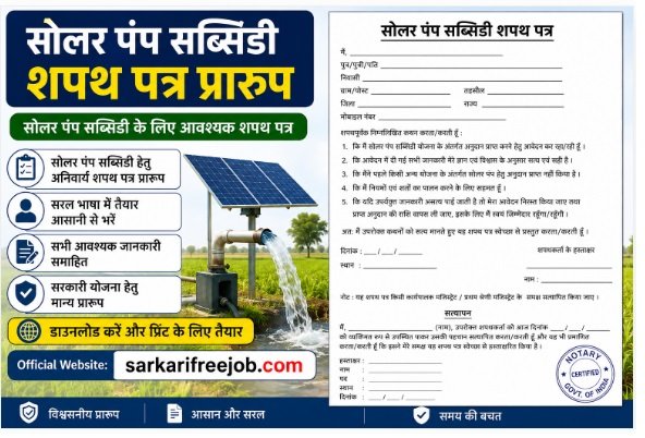 सौर ऊर्जा पम्प संयंत्र अनुदान शपथ पत्र फॉर्मेट | Solar Pump Subsidy Affidavit Format